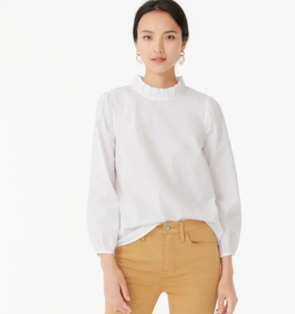 J. Crew Long-sleeve ruffleneck top White NWT Size Small